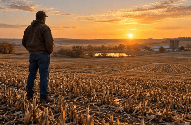 man standing in crop field during sunrise